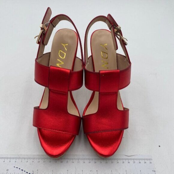 YDN Red T-Strap Stacked Chunky High Heel Ankle Strap Platform Open Toe Sandals - Picture 3 of 8